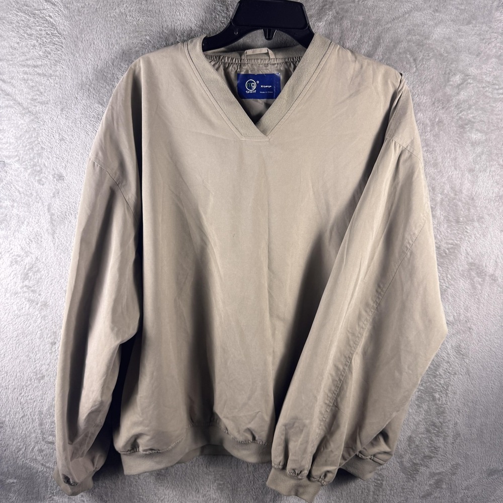 MG Golf Windbreaker Pullover Jacket Mens XL Beige V Neck Lightweight Lined Golf